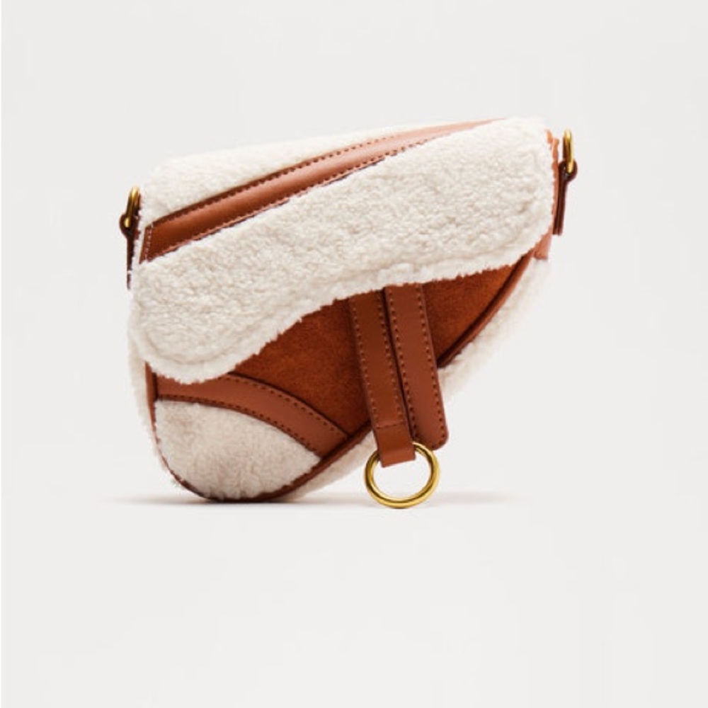 Sherpa Brown and Off White Mini Satchel Shoulder Saddle Bag